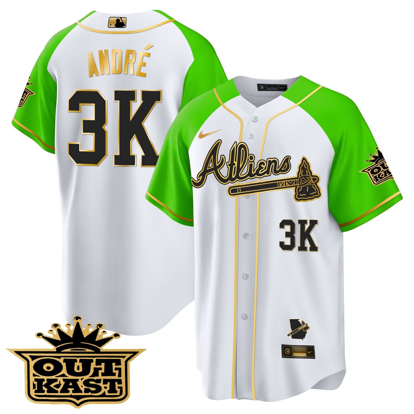Atlanta Braves Atliens Gold Alternate Cool Base Jersey - All Stitched