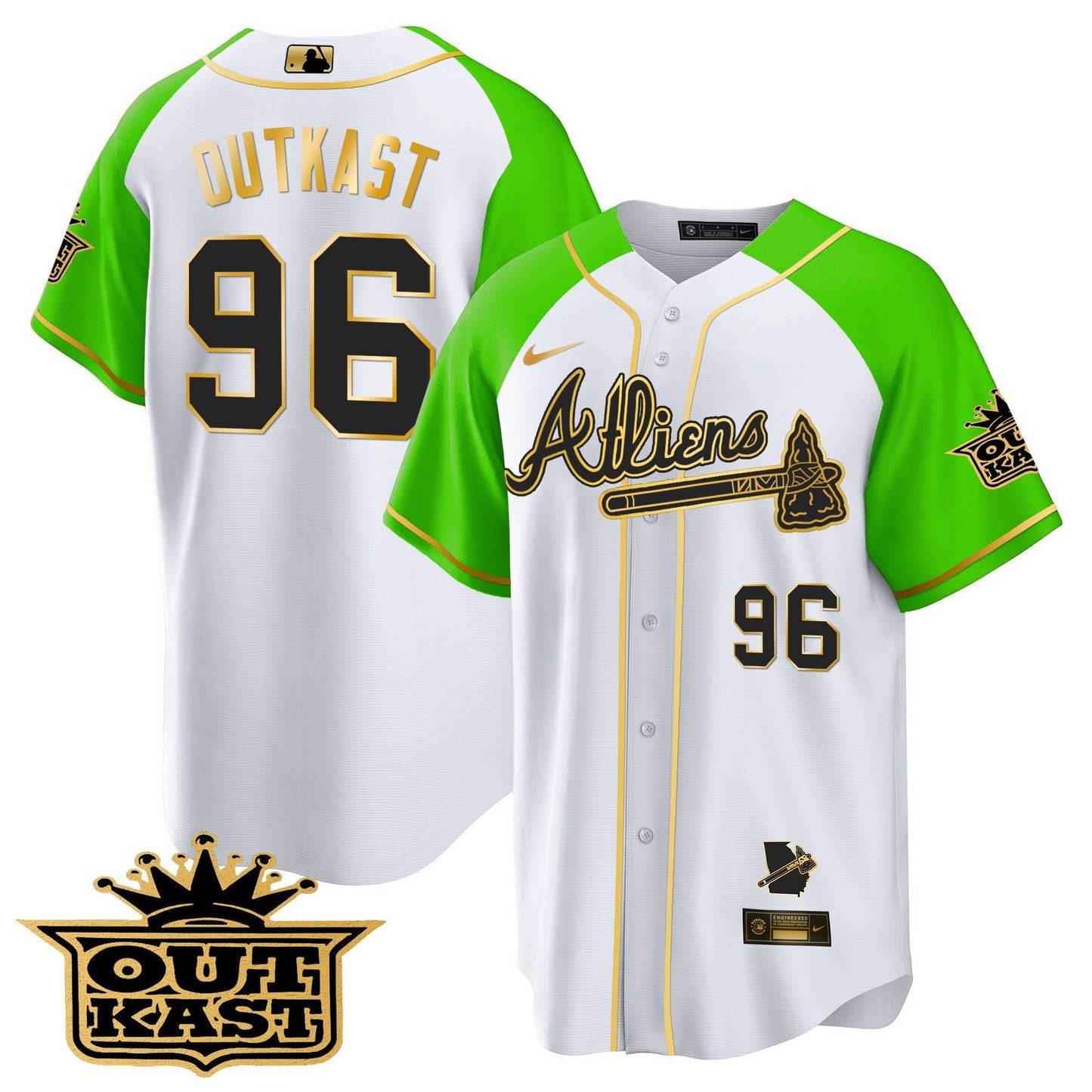 Atlanta Braves Atliens Gold Alternate Cool Base Jersey - All Stitched