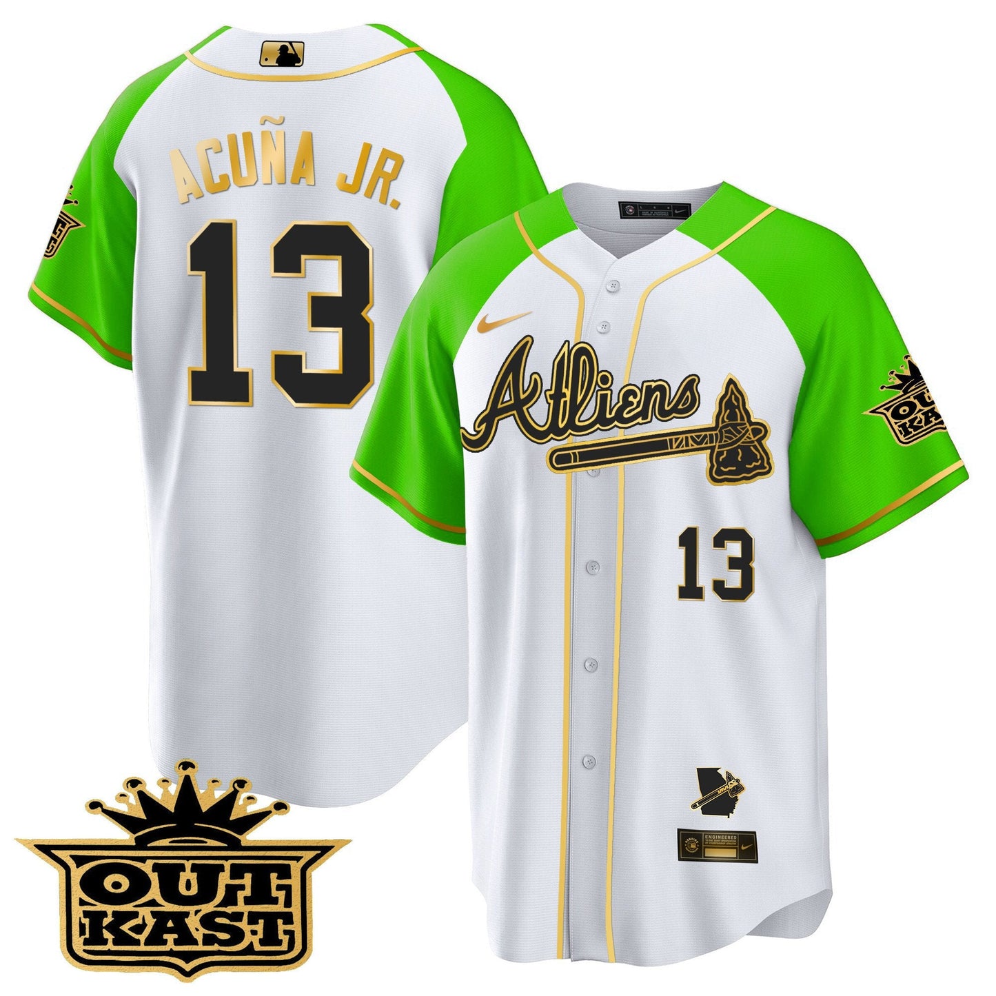 Atlanta Braves Atliens Gold Alternate Cool Base Jersey - All Stitched