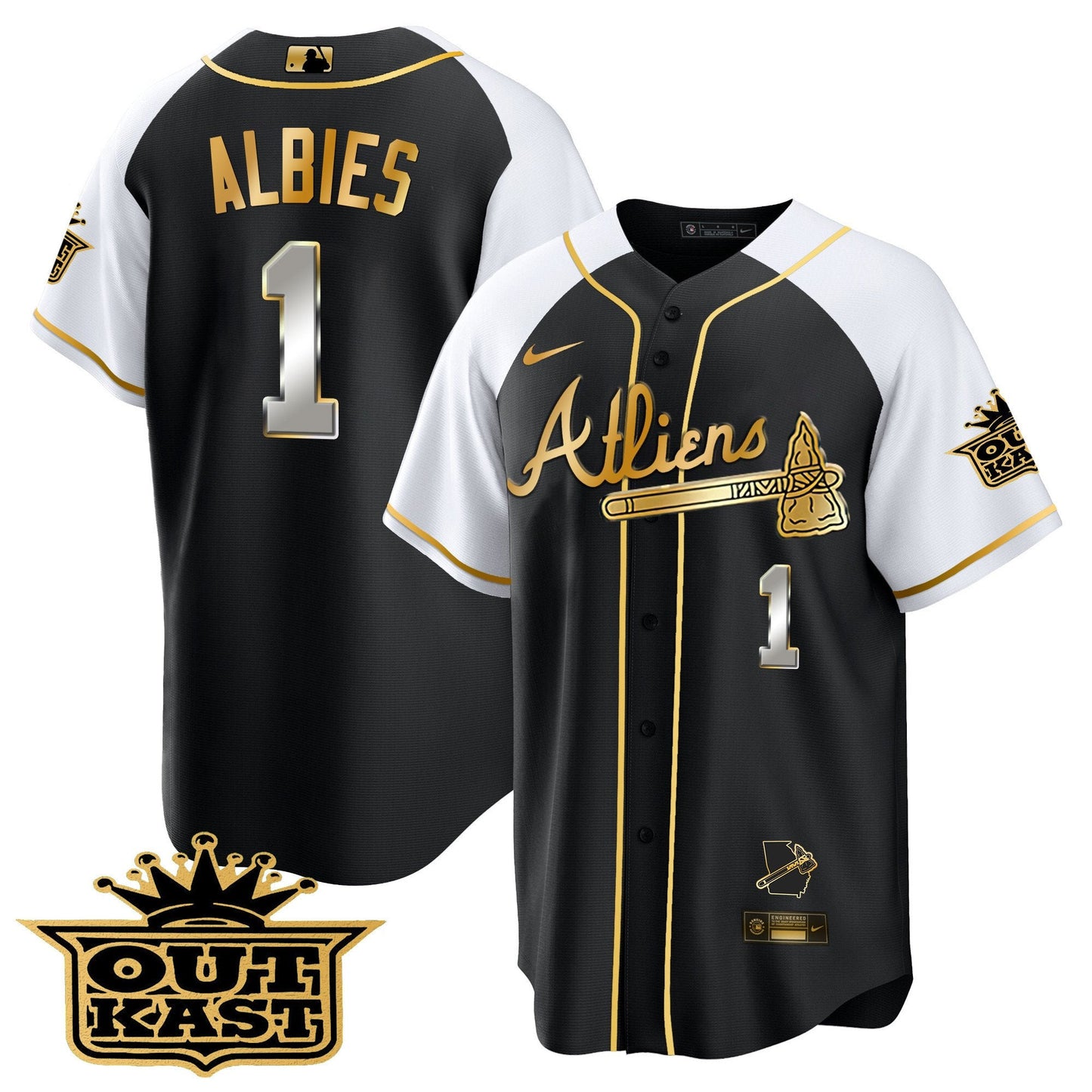 Atlanta Braves Atliens Gold Alternate Cool Base Jersey - All Stitched