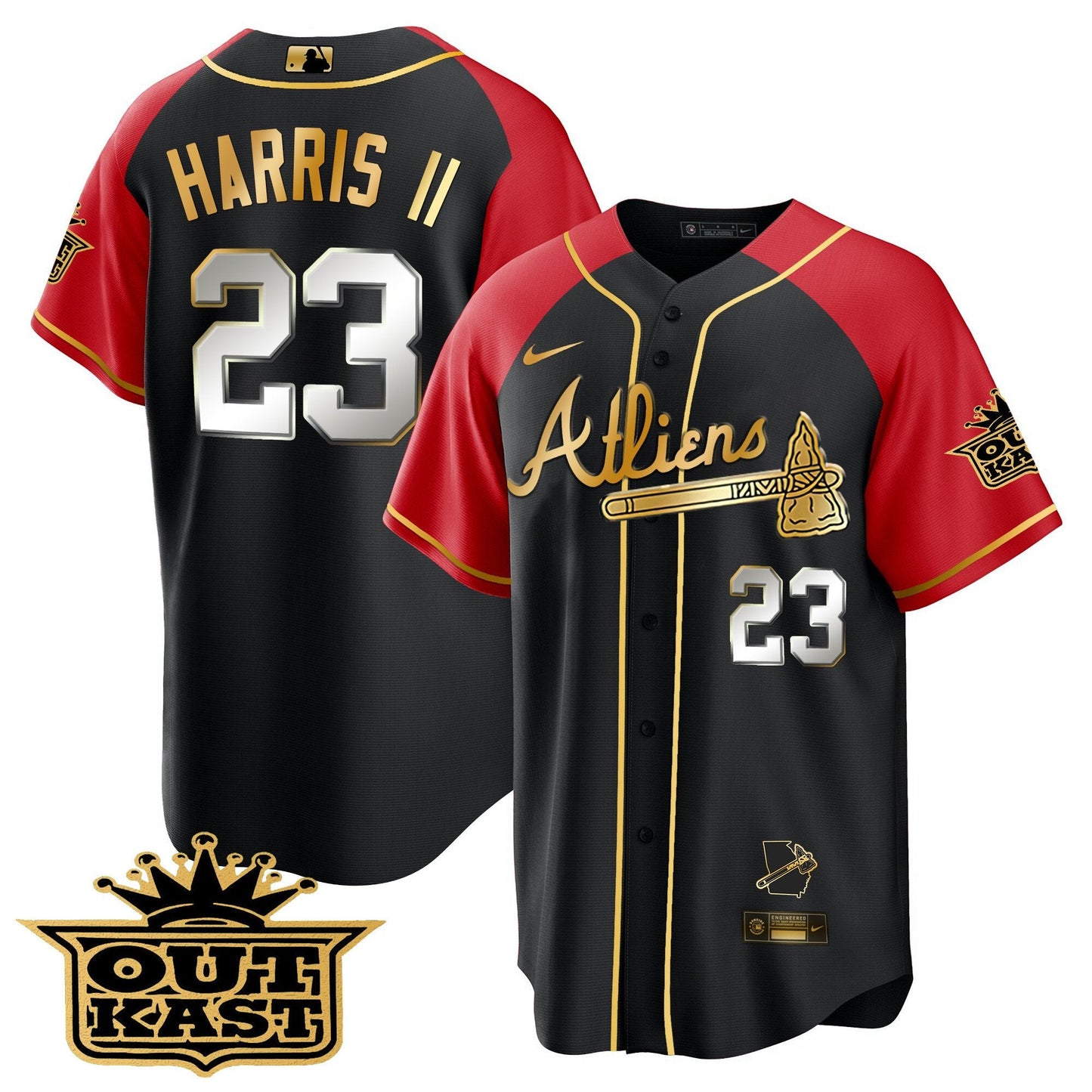 Atlanta Braves Atliens Gold Alternate Cool Base Jersey - All Stitched