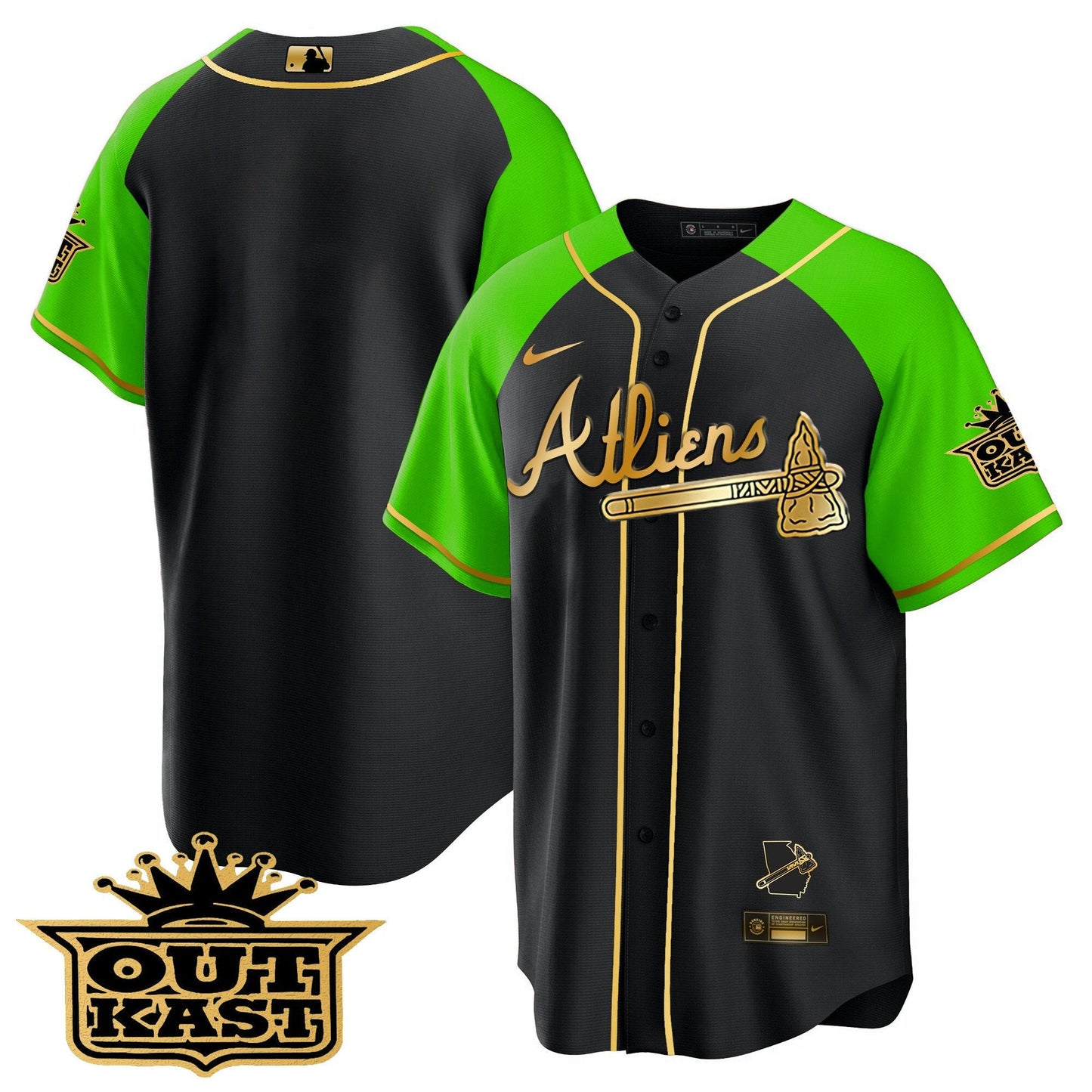 Atlanta Braves Atliens Gold Alternate Cool Base Jersey - All Stitched