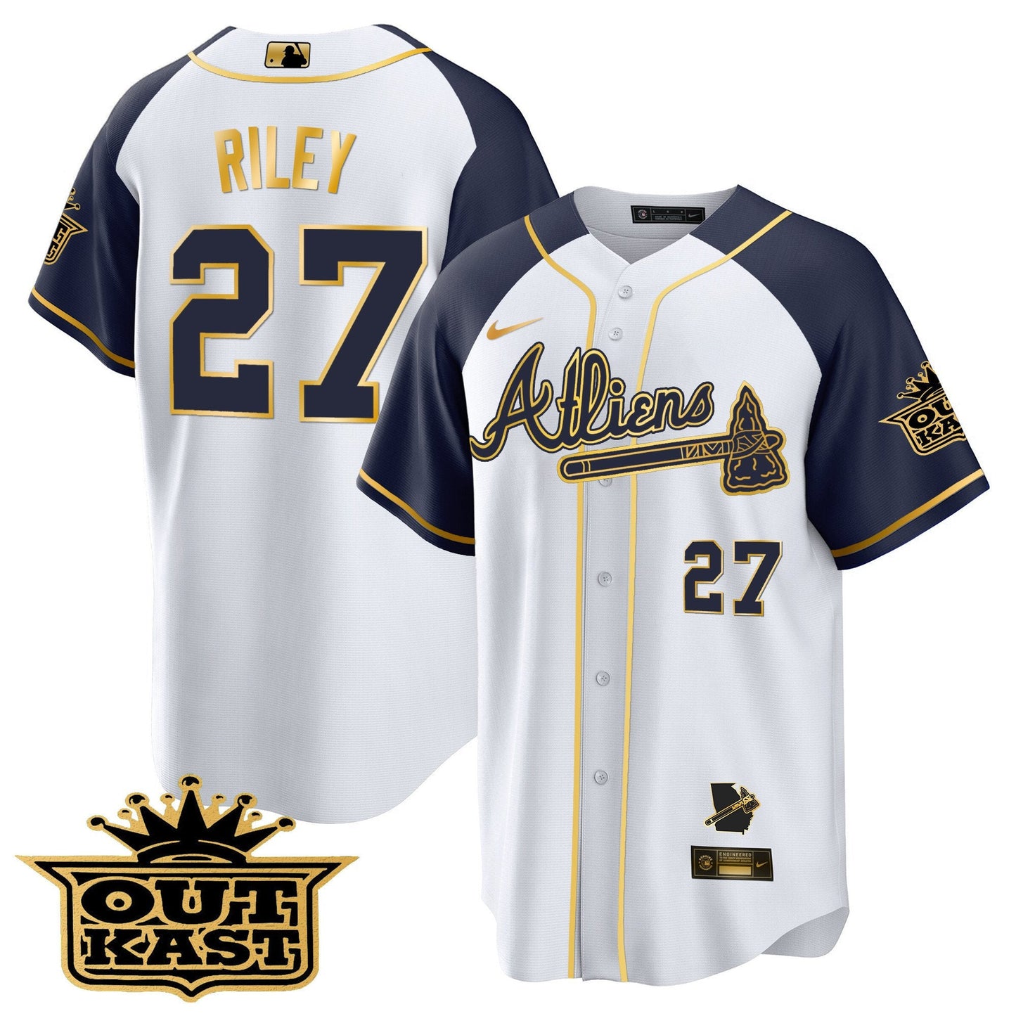 Atlanta Braves Atliens Gold Alternate Cool Base Jersey - All Stitched
