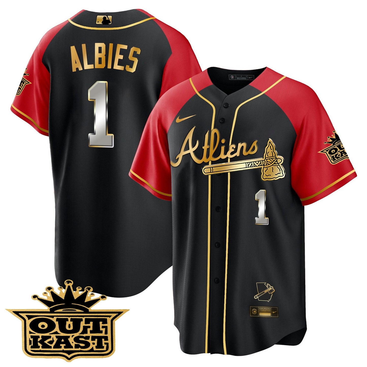 Atlanta Braves Atliens Gold Alternate Cool Base Jersey - All Stitched