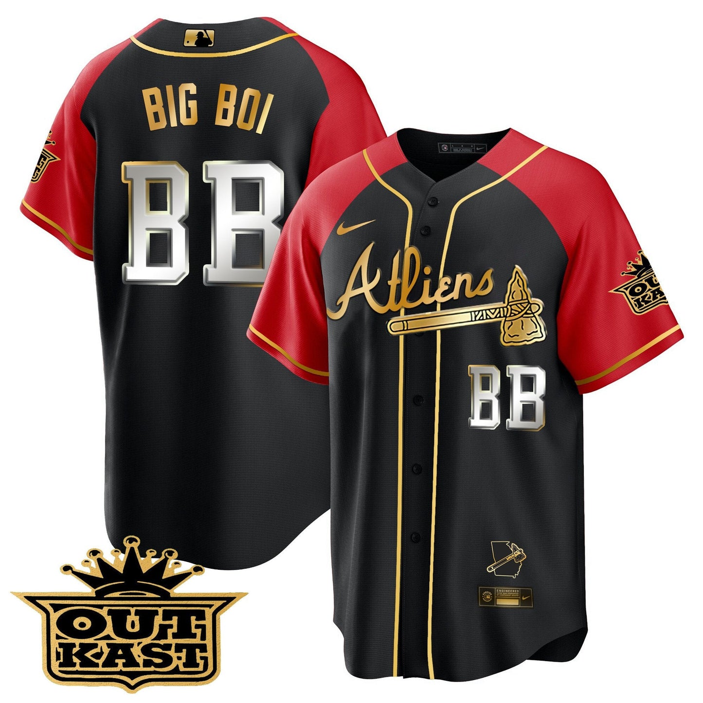 Atlanta Braves Atliens Gold Alternate Cool Base Jersey - All Stitched