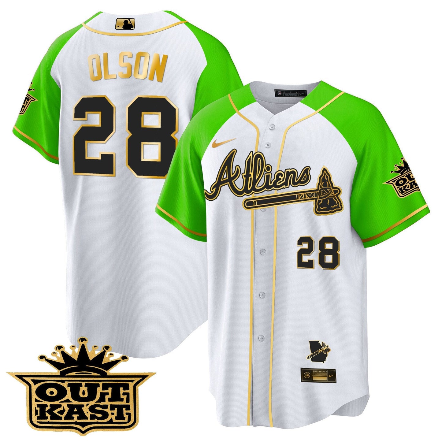Atlanta Braves Atliens Gold Alternate Cool Base Jersey - All Stitched