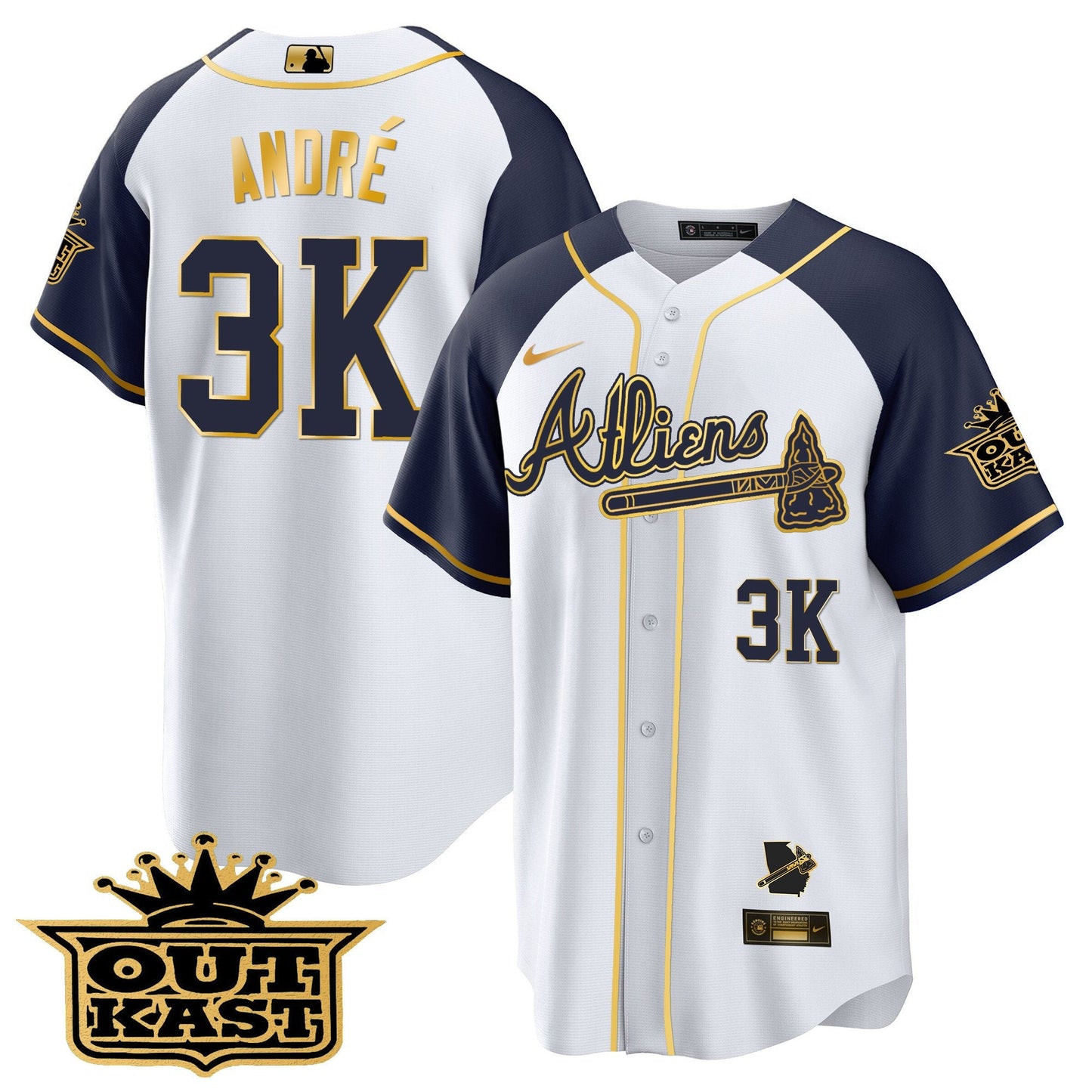 Atlanta Braves Atliens Gold Alternate Cool Base Jersey - All Stitched