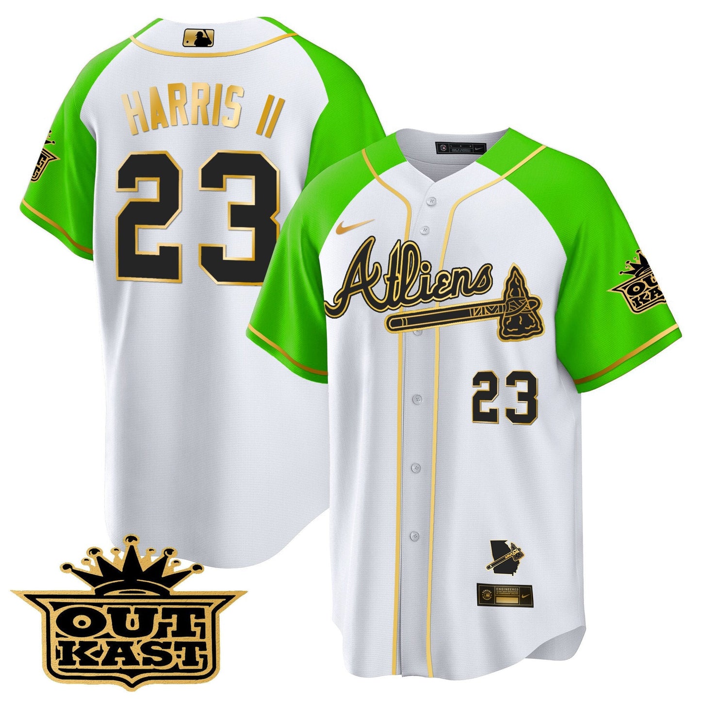 Atlanta Braves Atliens Gold Alternate Cool Base Jersey - All Stitched