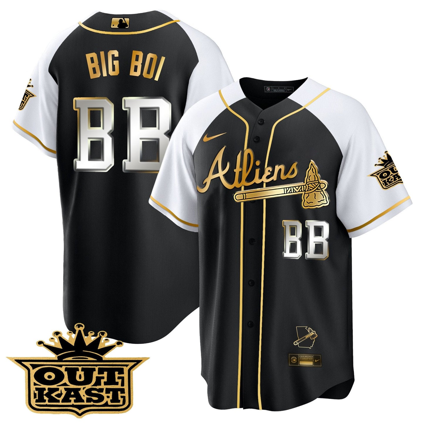 Atlanta Braves Atliens Gold Alternate Cool Base Jersey - All Stitched