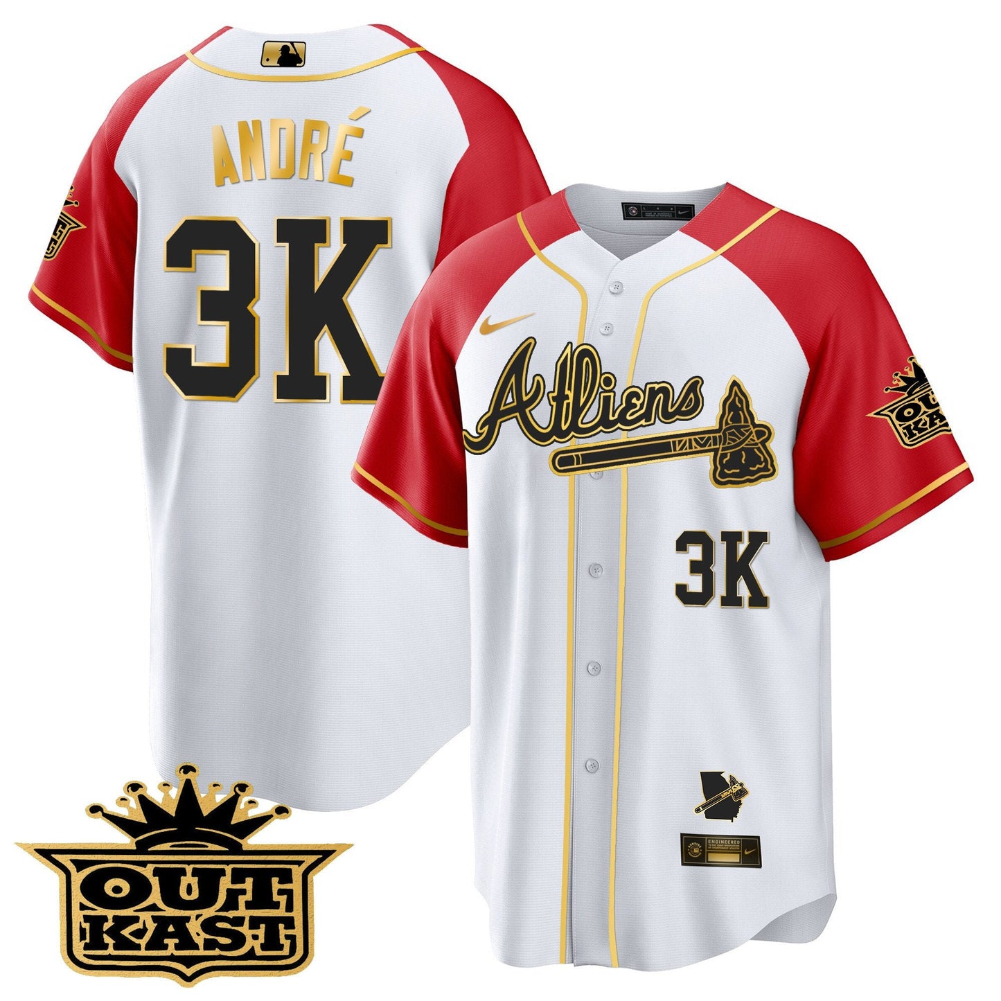 Atlanta Braves Atliens Gold Alternate Cool Base Jersey - All Stitched