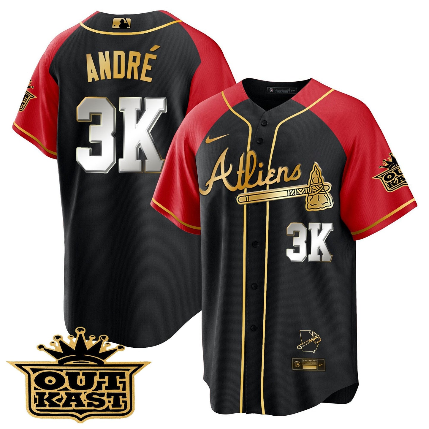 Atlanta Braves Atliens Gold Alternate Cool Base Jersey - All Stitched