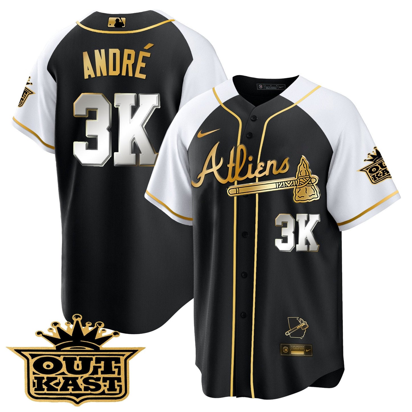 Atlanta Braves Atliens Gold Alternate Cool Base Jersey - All Stitched