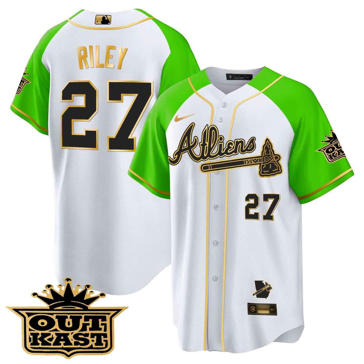 Atlanta Braves Atliens Gold Alternate Cool Base Jersey - All Stitched
