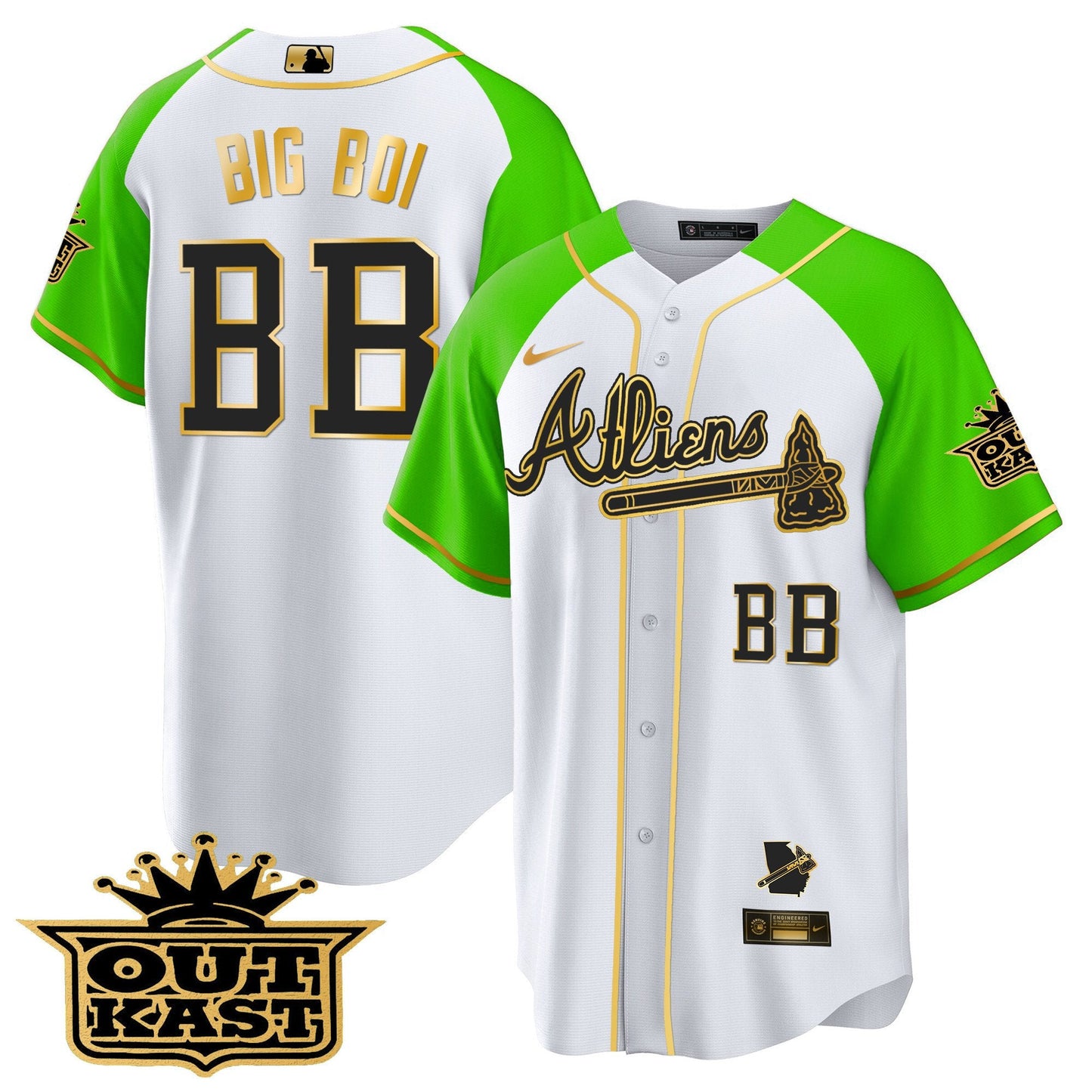 Atlanta Braves Atliens Gold Alternate Cool Base Jersey - All Stitched