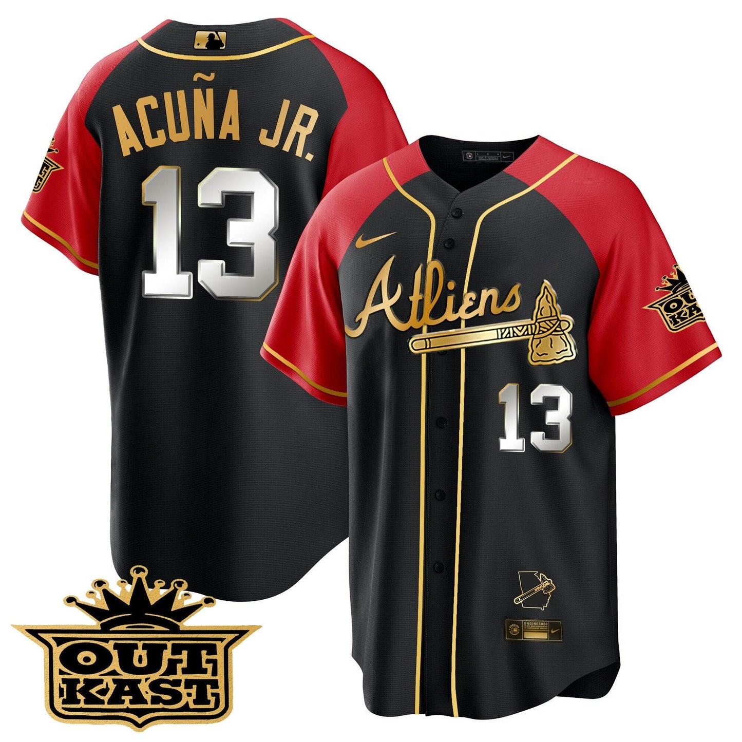 Atlanta Braves Atliens Gold Alternate Cool Base Jersey - All Stitched