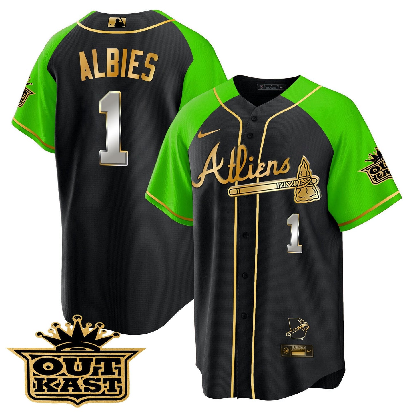 Atlanta Braves Atliens Gold Alternate Cool Base Jersey - All Stitched
