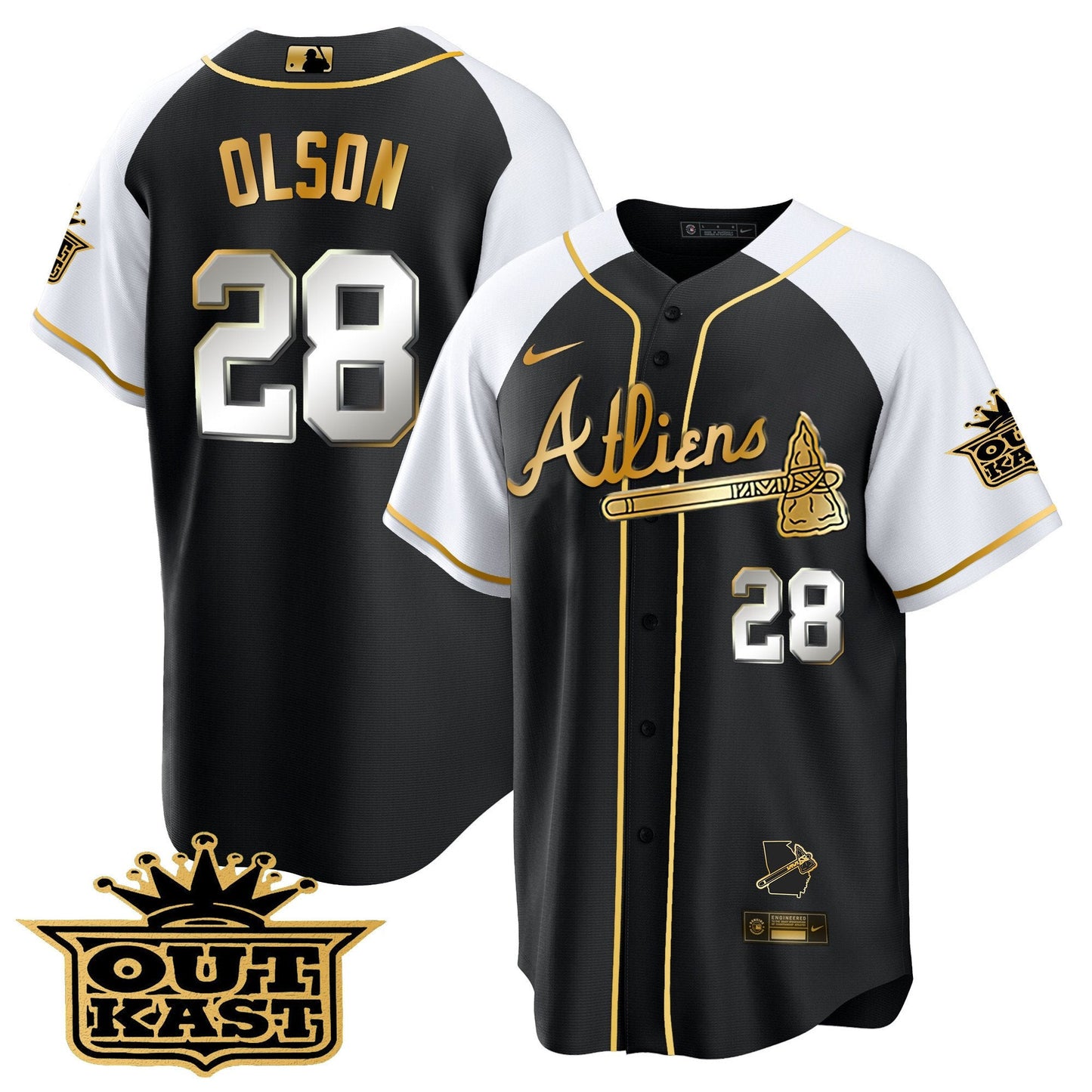 Atlanta Braves Atliens Gold Alternate Cool Base Jersey - All Stitched