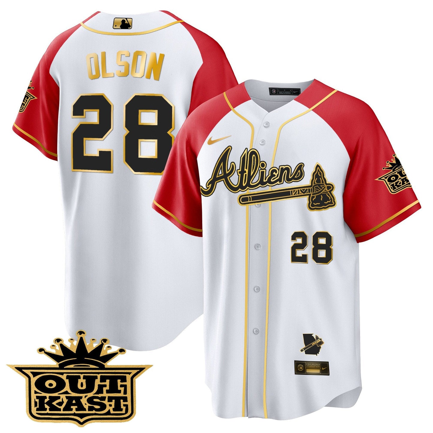 Atlanta Braves Atliens Gold Alternate Cool Base Jersey - All Stitched