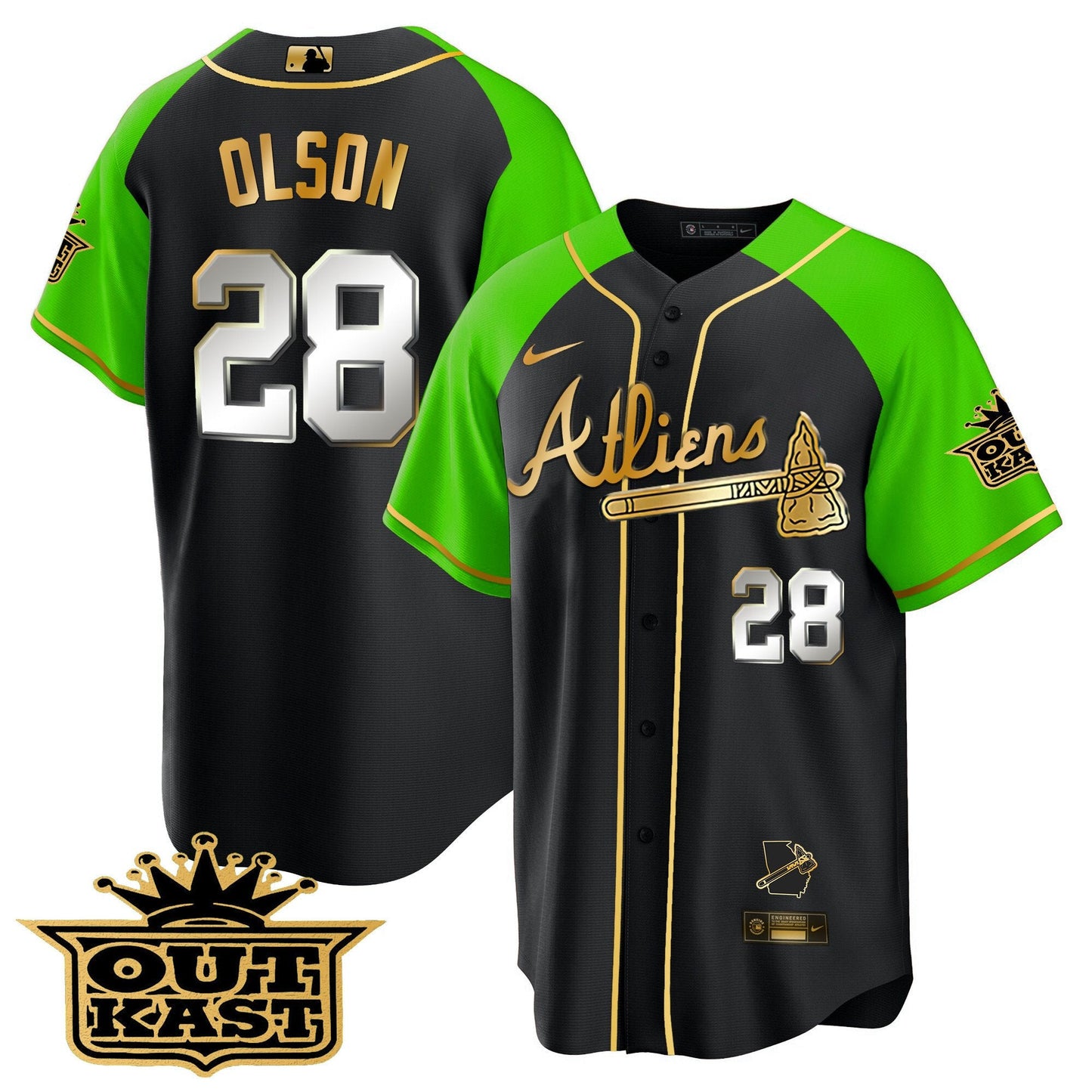 Atlanta Braves Atliens Gold Alternate Cool Base Jersey - All Stitched