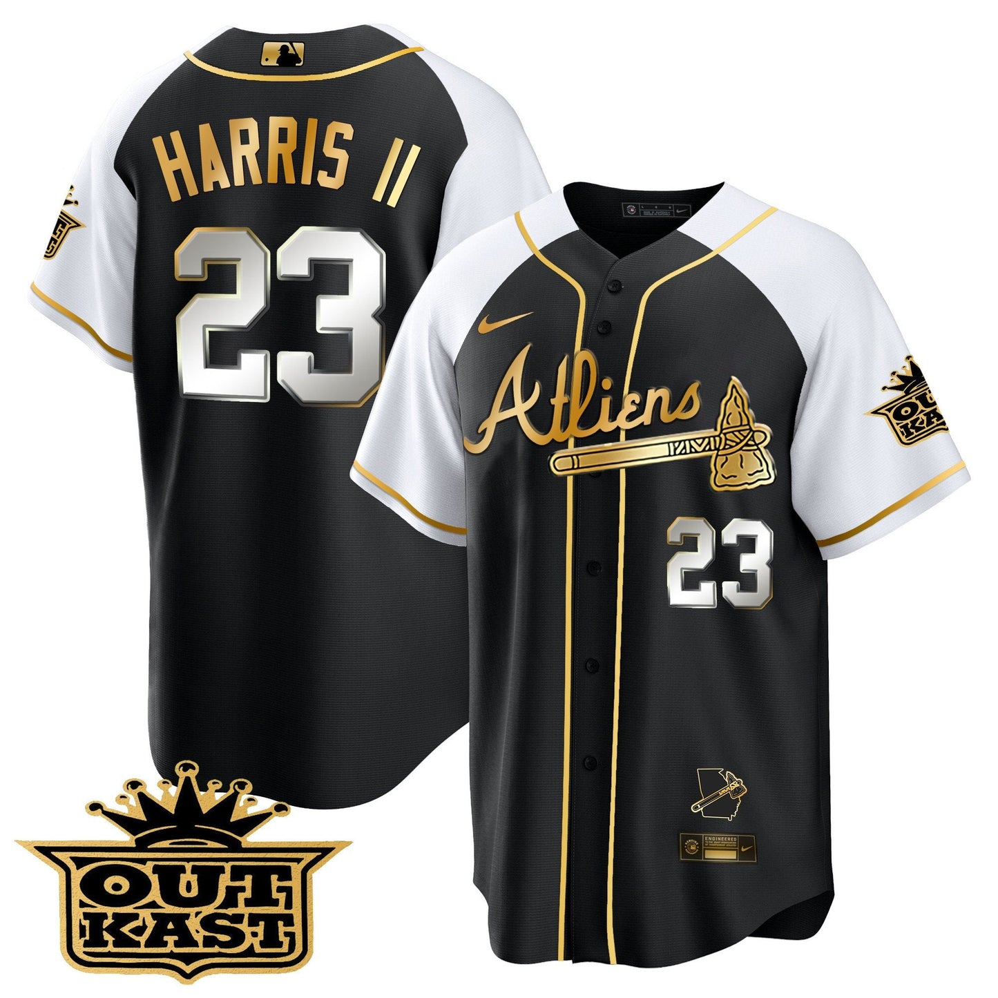 Atlanta Braves Atliens Gold Alternate Cool Base Jersey - All Stitched