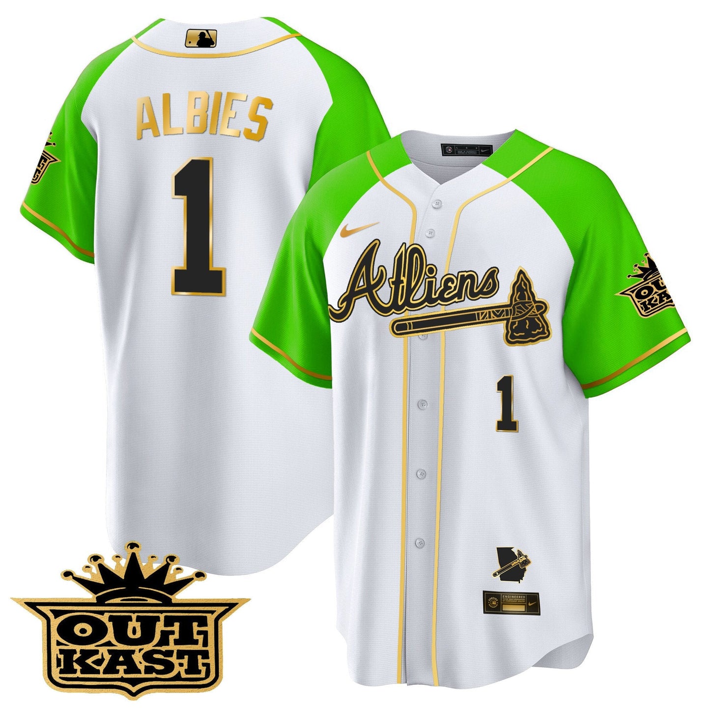Atlanta Braves Atliens Gold Alternate Cool Base Jersey - All Stitched