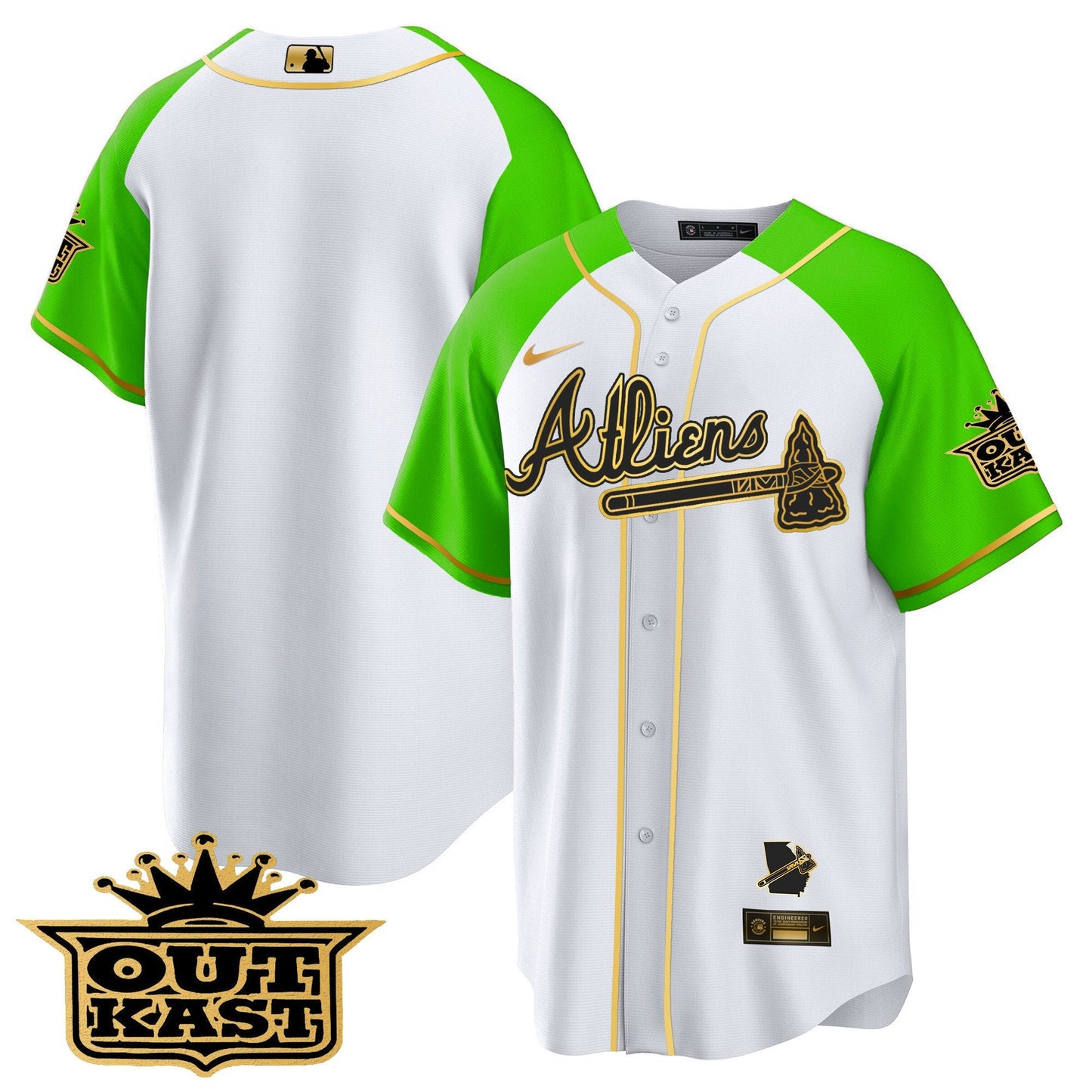 Atlanta Braves Atliens Gold Alternate Cool Base Jersey - All Stitched