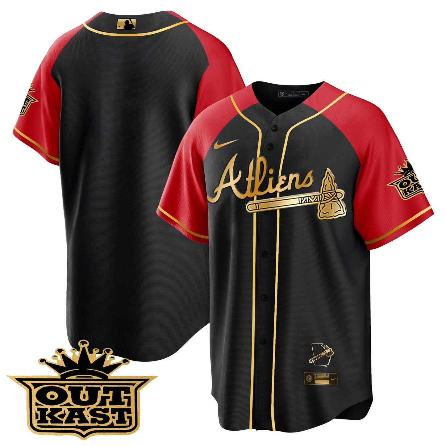 Atlanta Braves Atliens Gold Alternate Cool Base Jersey - All Stitched