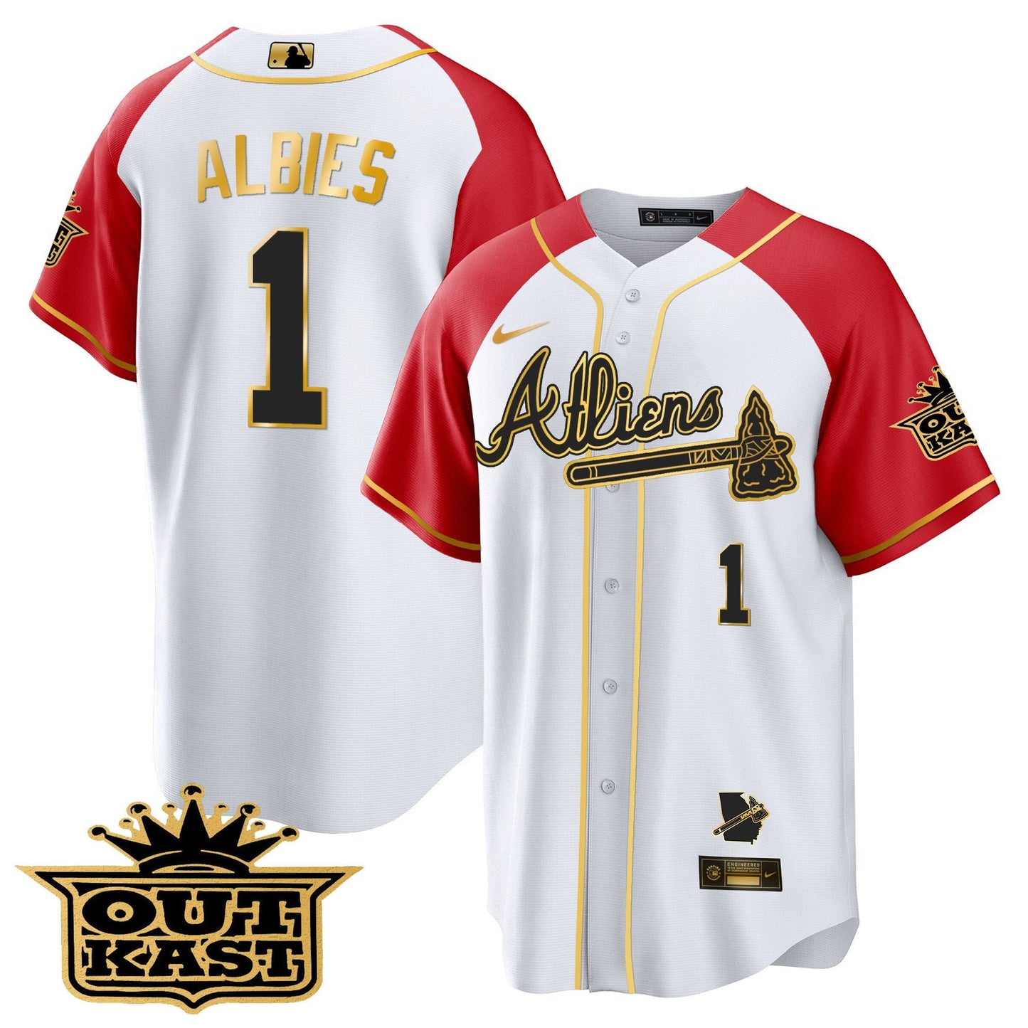 Atlanta Braves Atliens Gold Alternate Cool Base Jersey - All Stitched