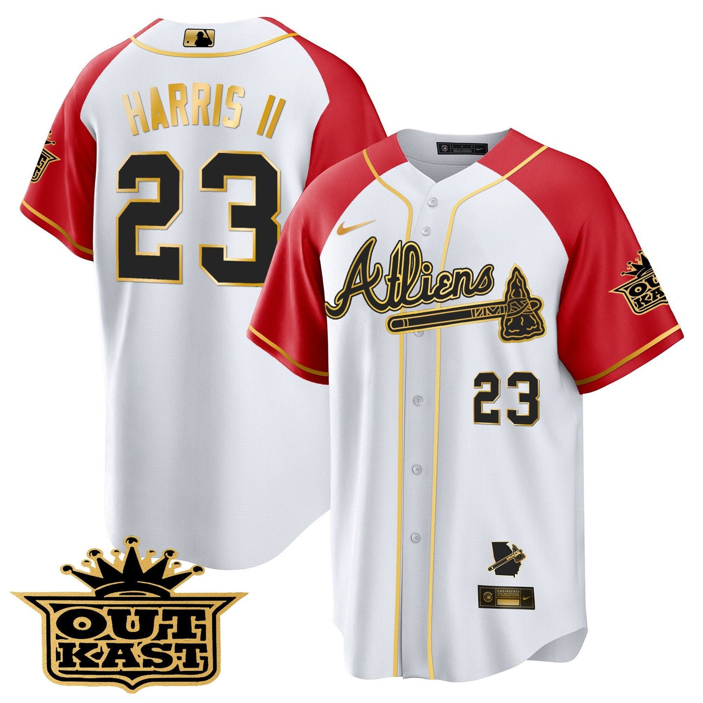 Atlanta Braves Atliens Gold Alternate Cool Base Jersey - All Stitched