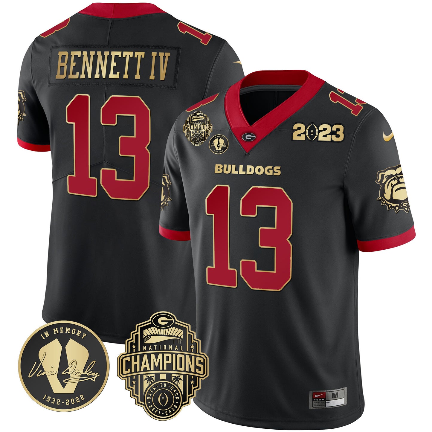 Georgia Bulldogs 2023 Champions & Vince Dooley Patch Jersey - All Stitched