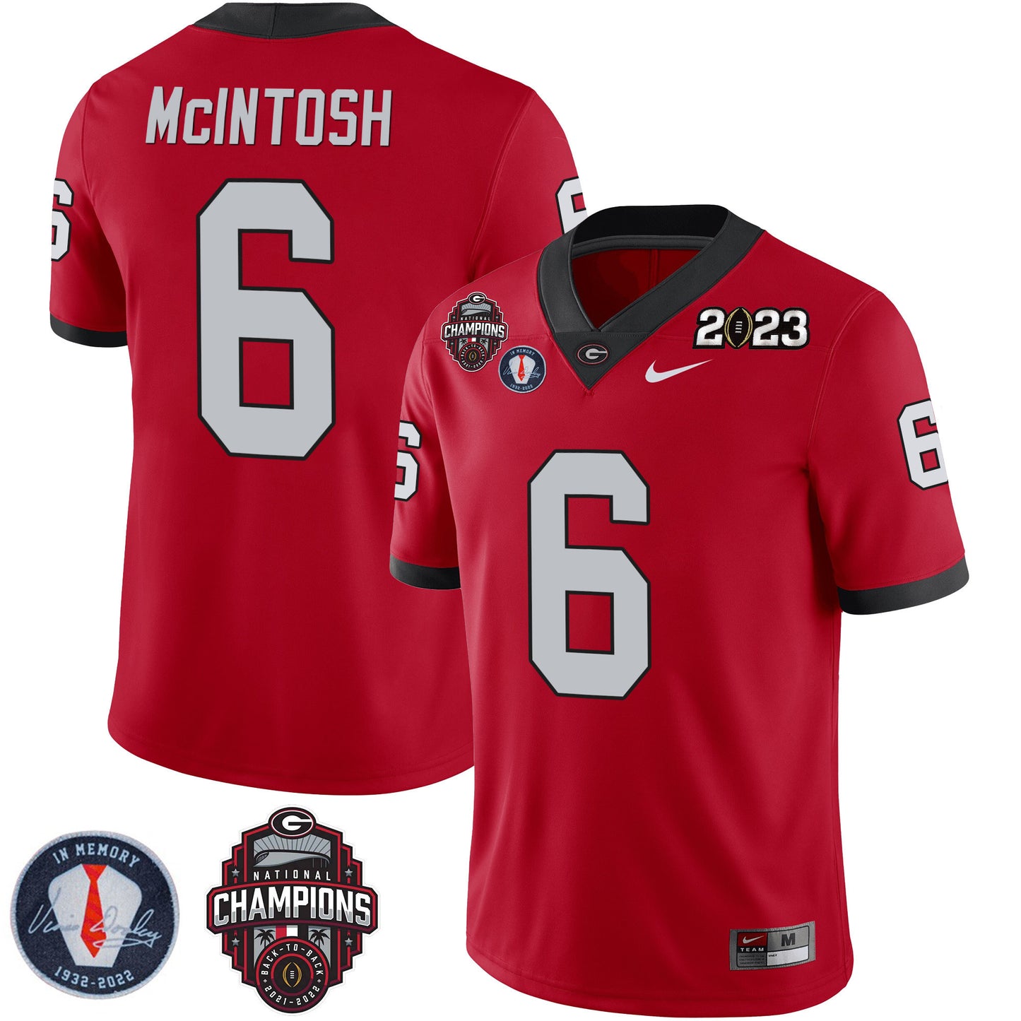 Georgia Bulldogs 2023 Champions & Vince Dooley Patch Jersey - All Stitched