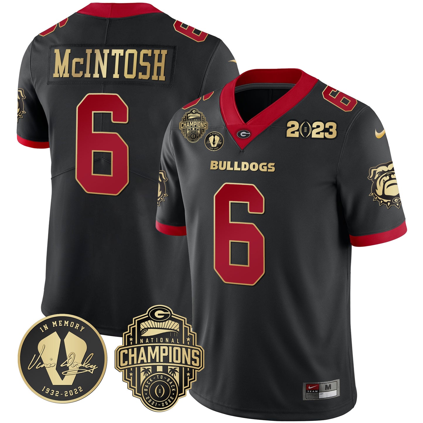 Georgia Bulldogs 2023 Champions & Vince Dooley Patch Jersey - All Stitched