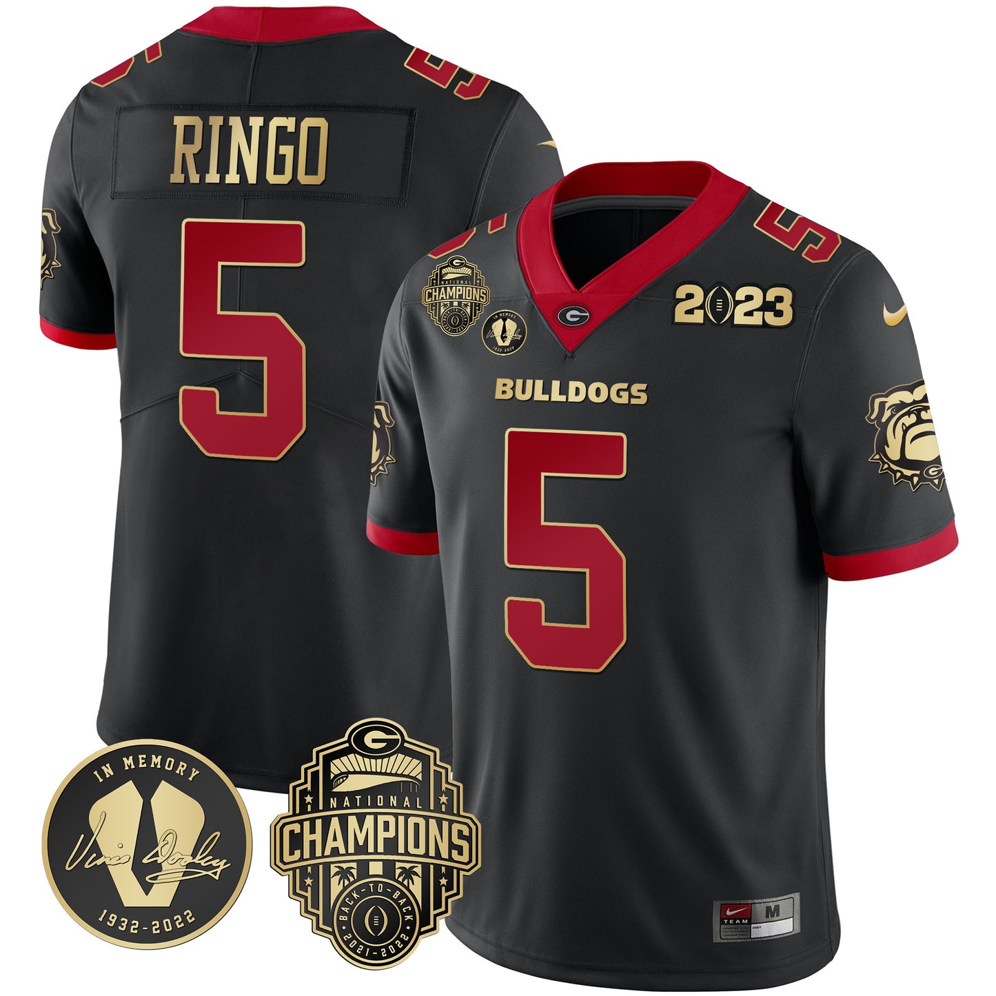 Georgia Bulldogs 2023 Champions & Vince Dooley Patch Jersey - All Stitched