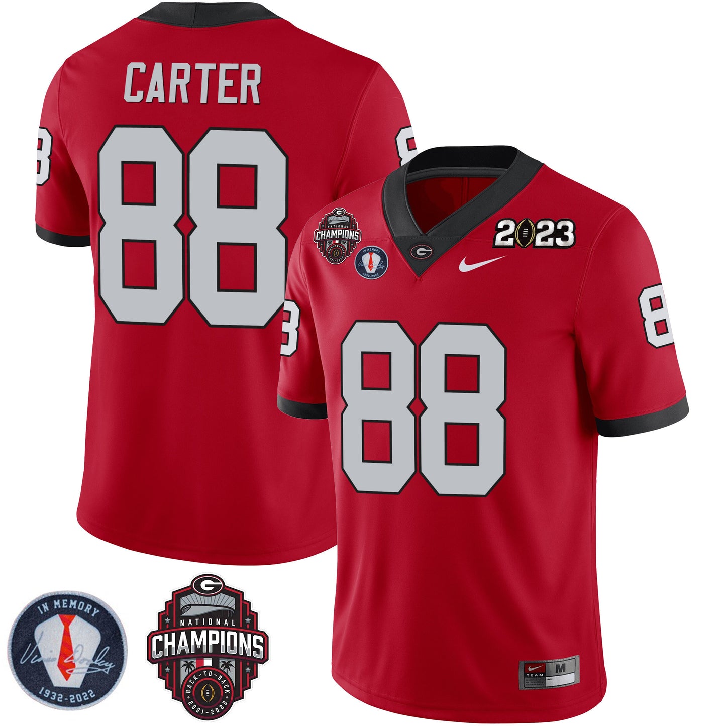 Georgia Bulldogs 2023 Champions & Vince Dooley Patch Jersey - All Stitched