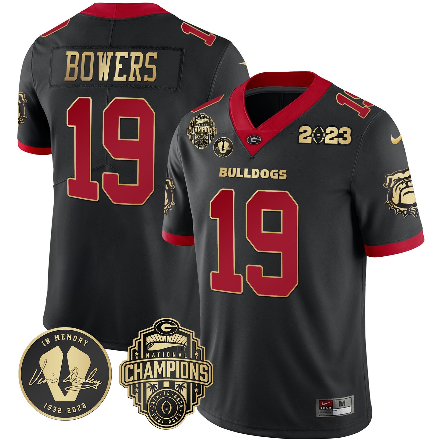 Georgia Bulldogs 2023 Champions & Vince Dooley Patch Jersey - All Stitched