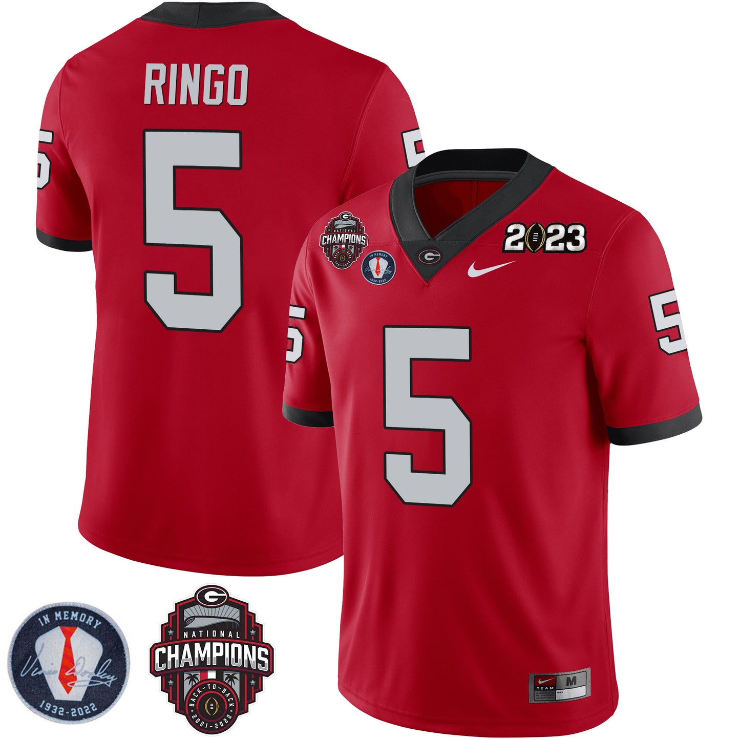 Georgia Bulldogs 2023 Champions & Vince Dooley Patch Jersey - All Stitched