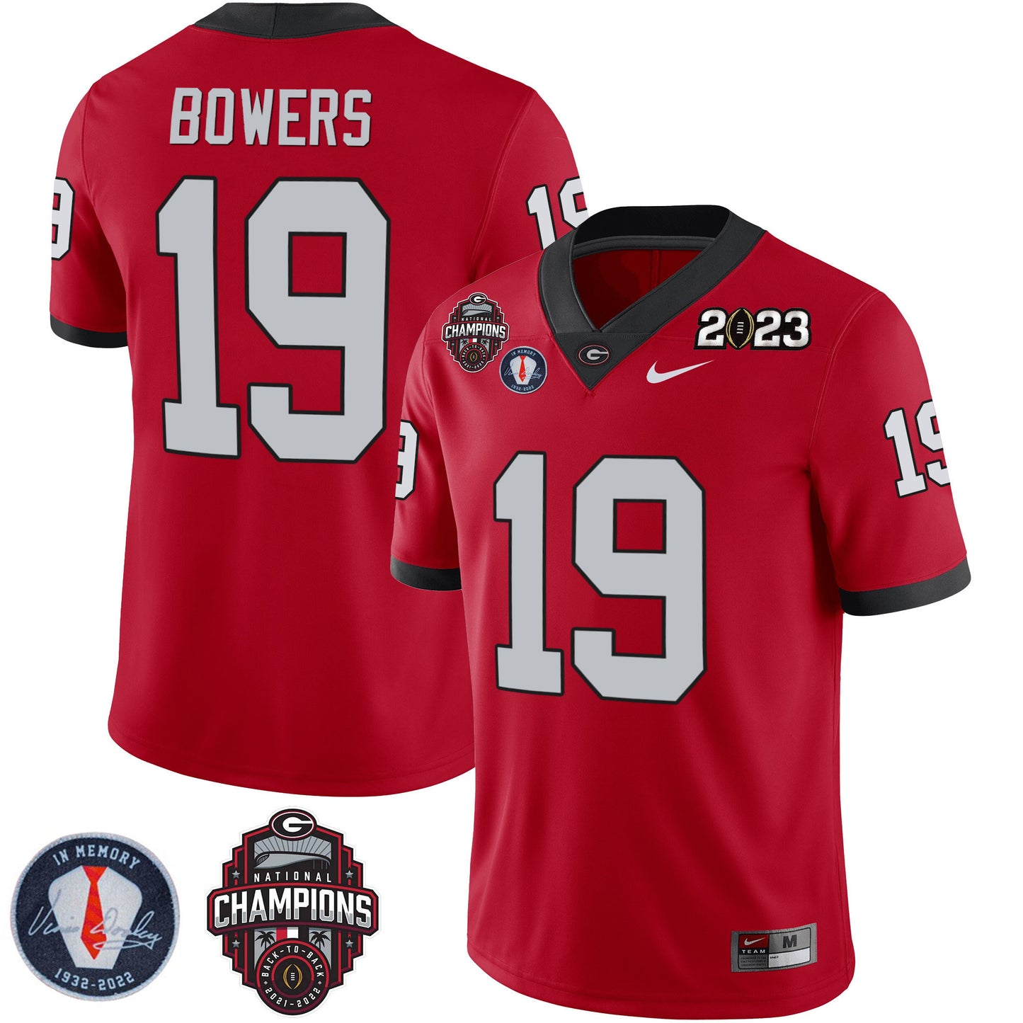 Georgia Bulldogs 2023 Champions & Vince Dooley Patch Jersey - All Stitched