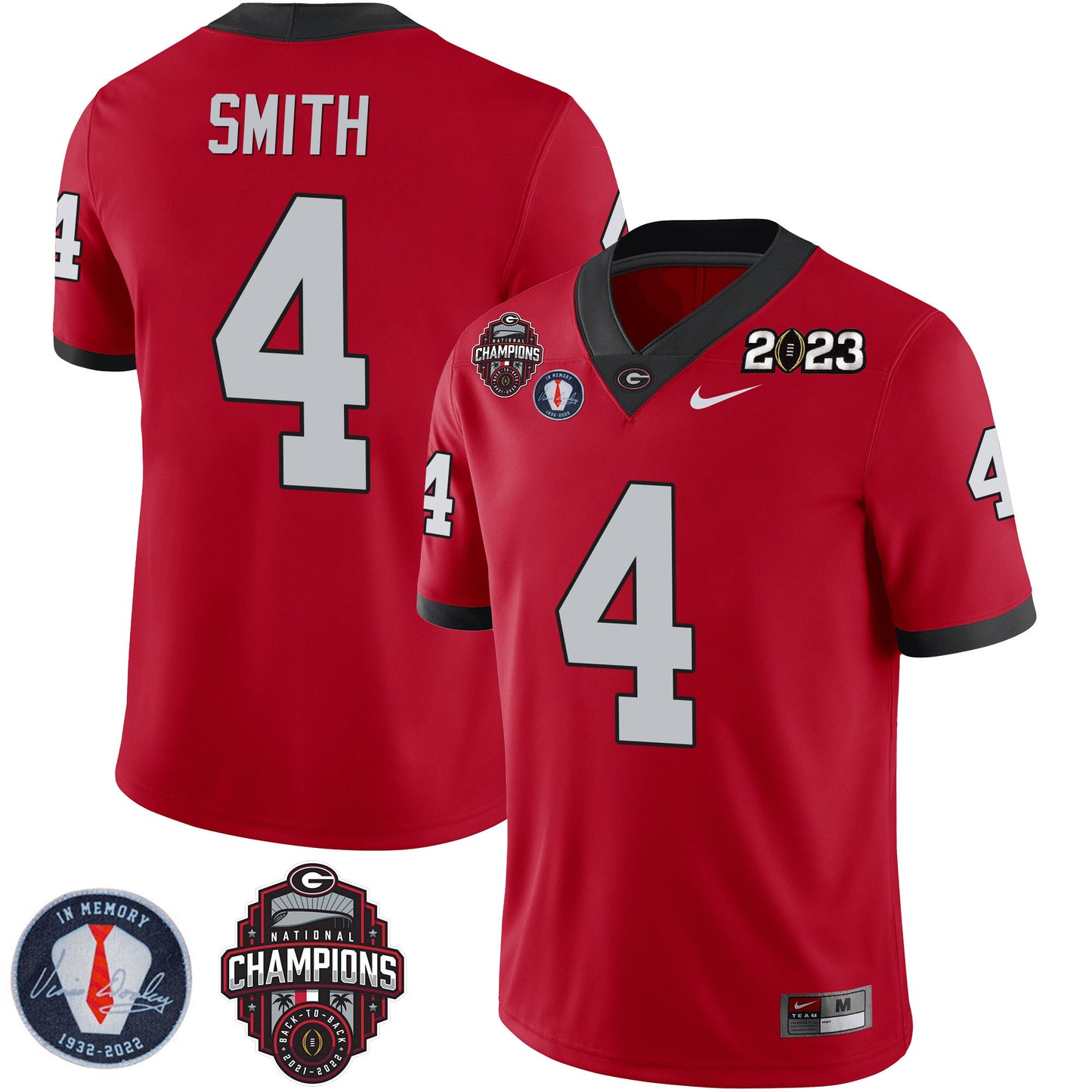 Georgia Bulldogs 2023 Champions & Vince Dooley Patch Jersey - All Stitched