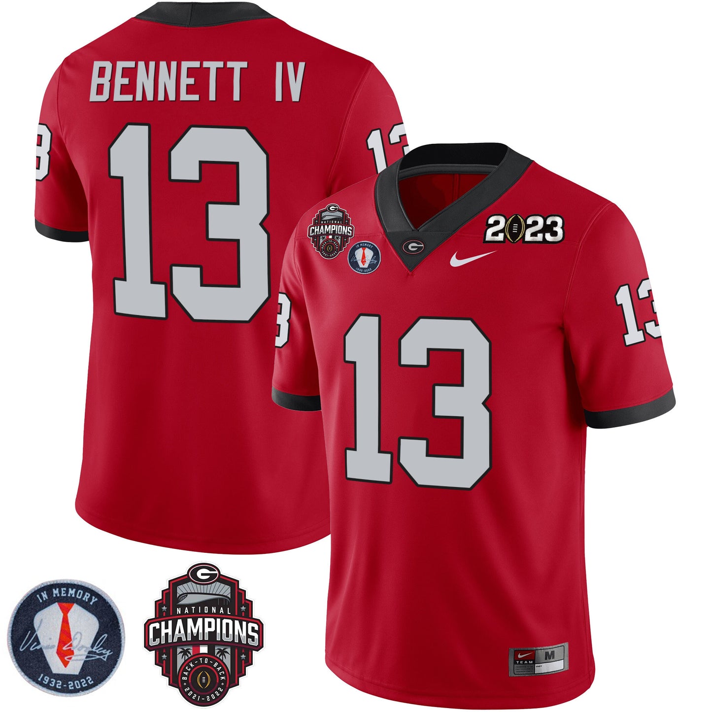 Georgia Bulldogs 2023 Champions & Vince Dooley Patch Jersey - All Stitched