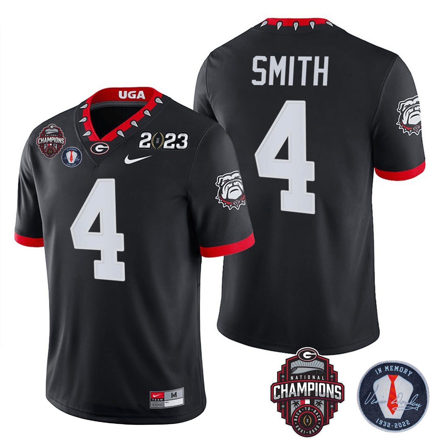 Georgia Bulldogs 2023 Champions & Vince Dooley Patch Jersey - All Stitched