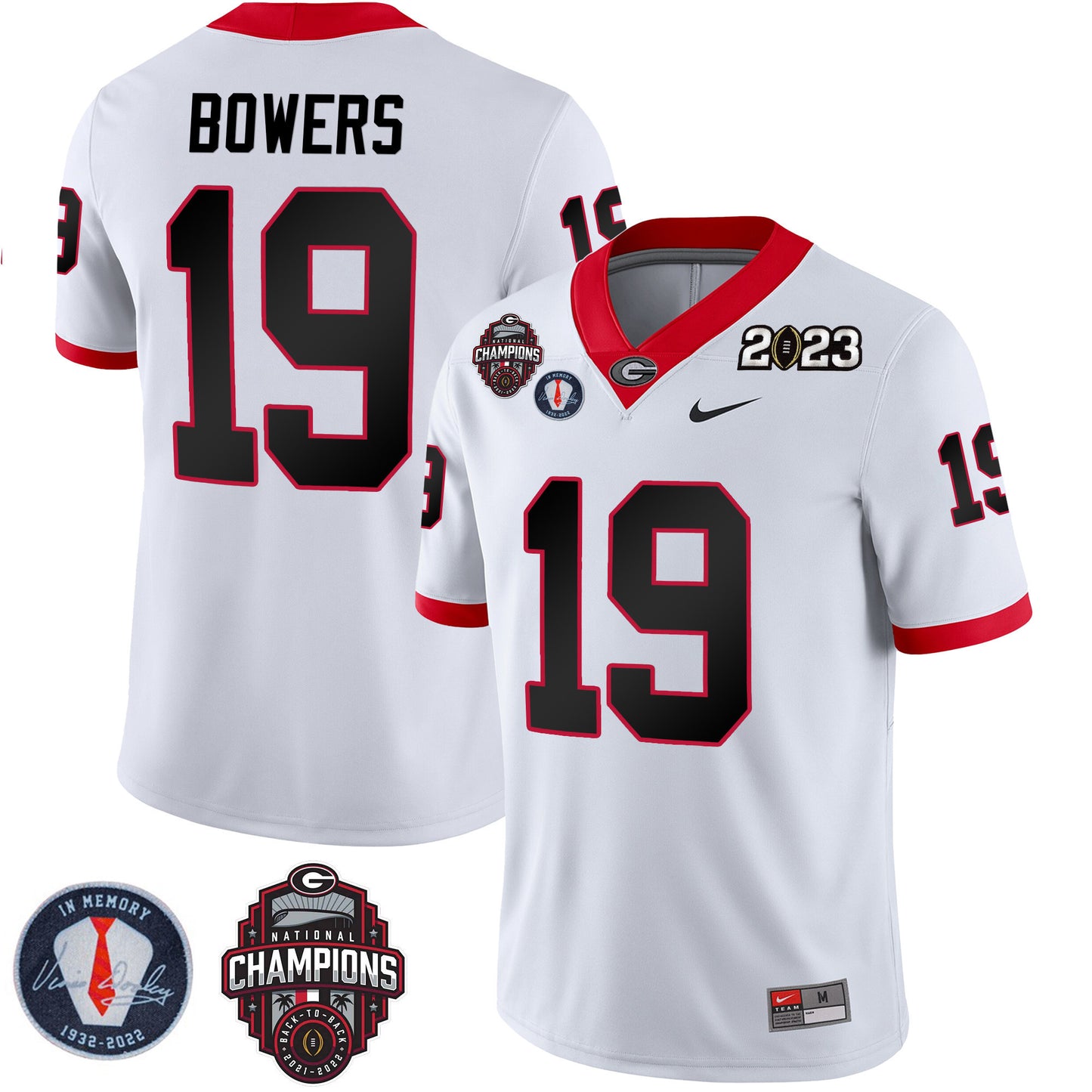 Georgia Bulldogs 2023 Champions & Vince Dooley Patch Jersey - All Stitched