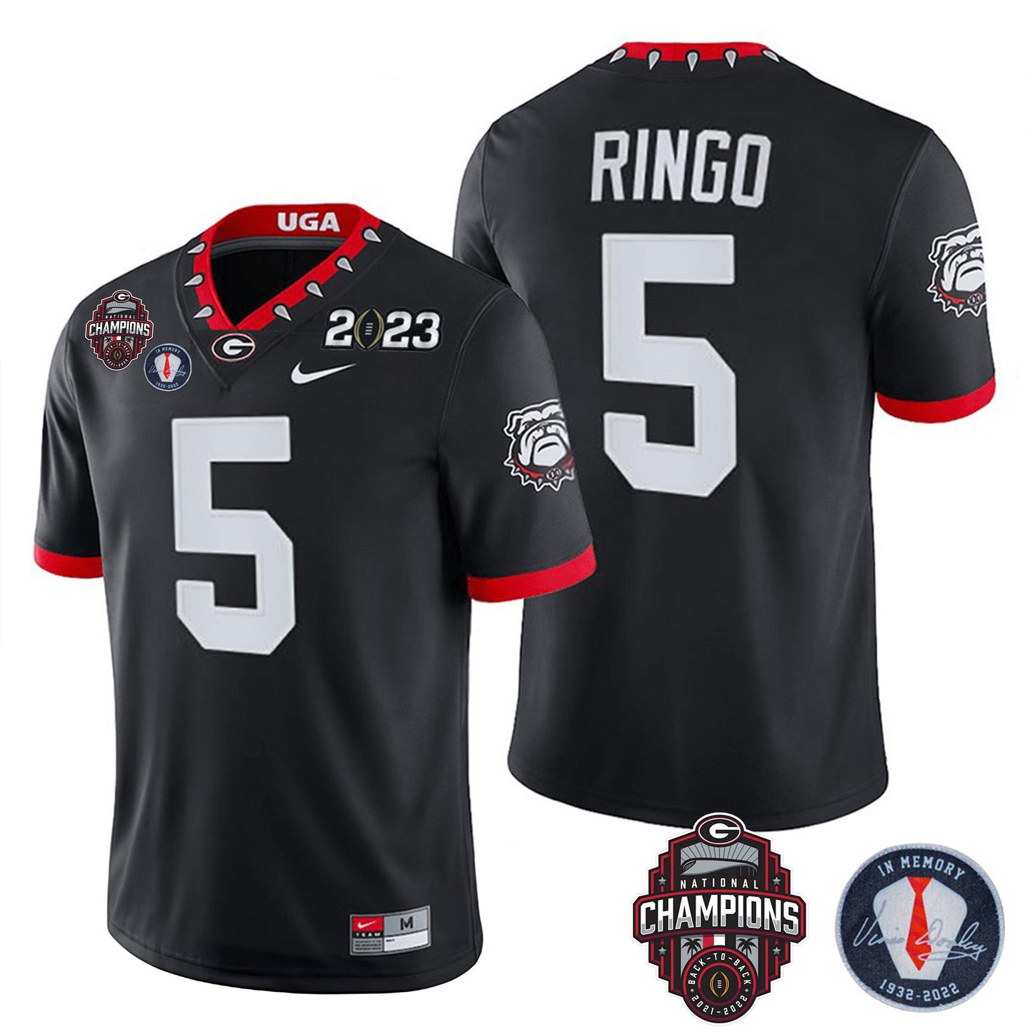 Georgia Bulldogs 2023 Champions & Vince Dooley Patch Jersey - All Stitched