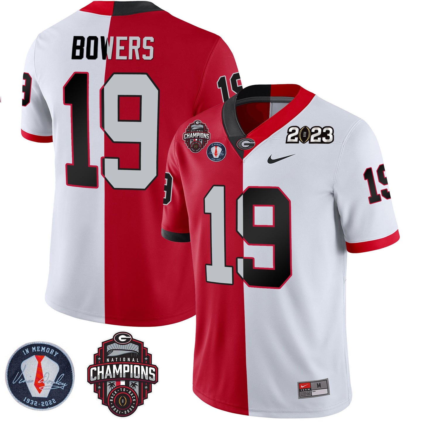 Georgia Bulldogs 2023 Champions & Vince Dooley Patch Jersey - All Stitched