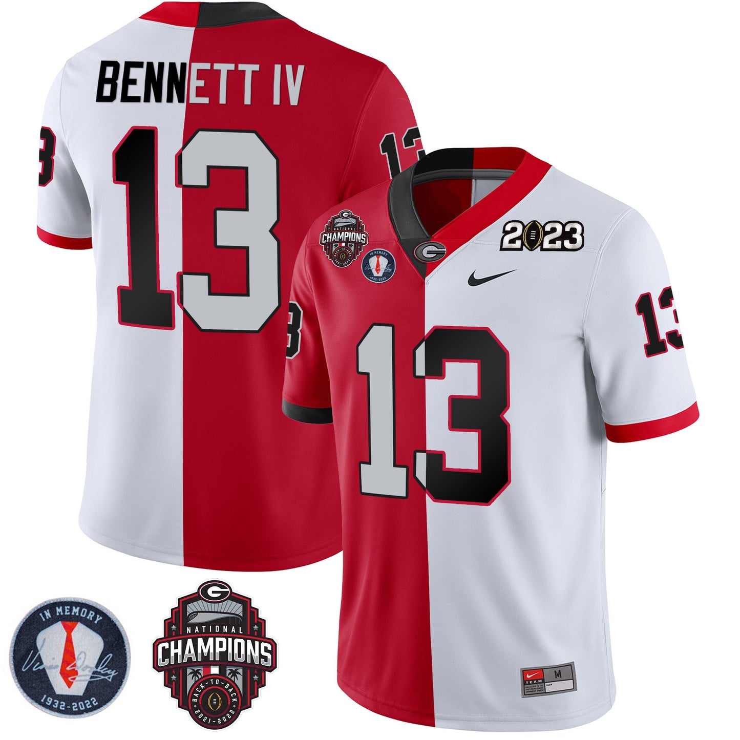 Georgia Bulldogs 2023 Champions & Vince Dooley Patch Jersey - All Stitched