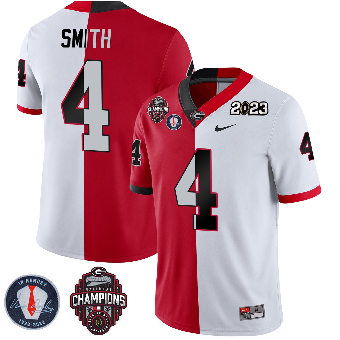 Georgia Bulldogs 2023 Champions & Vince Dooley Patch Jersey - All Stitched