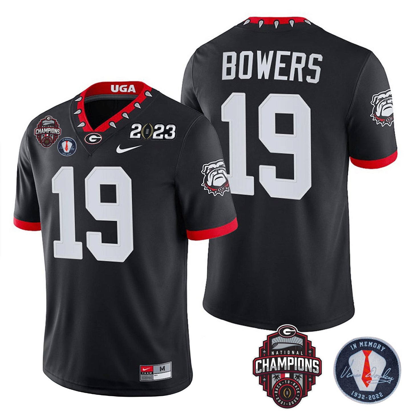 Georgia Bulldogs 2023 Champions & Vince Dooley Patch Jersey - All Stitched