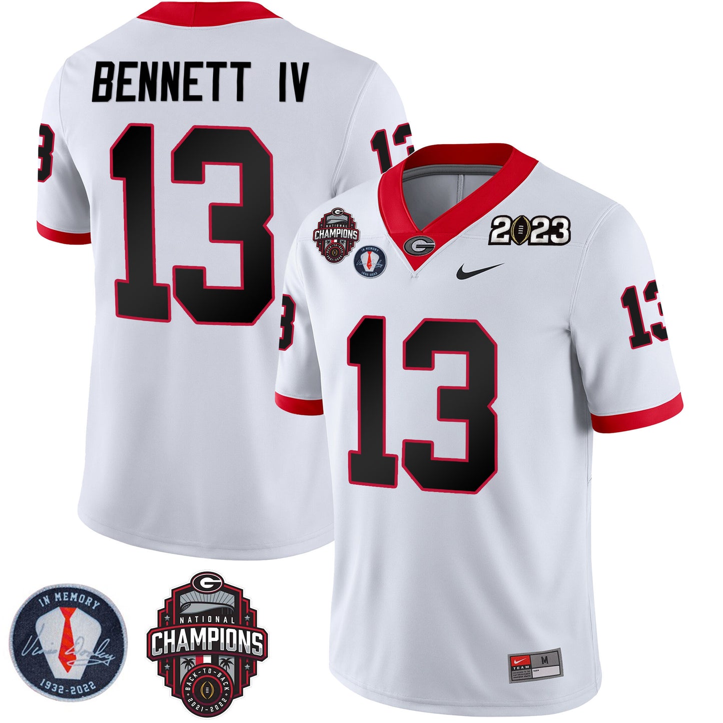 Georgia Bulldogs 2023 Champions & Vince Dooley Patch Jersey - All Stitched