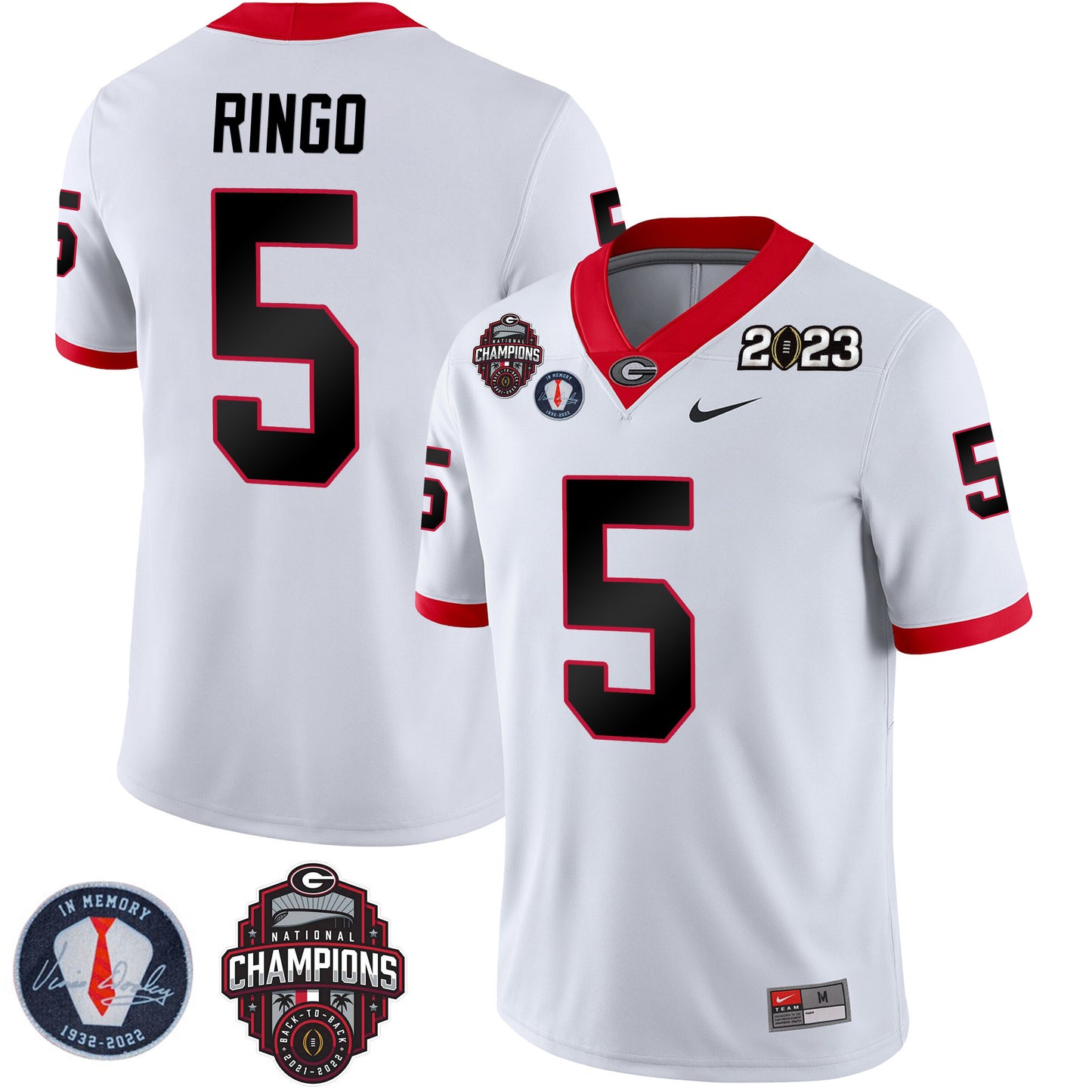 Georgia Bulldogs 2023 Champions & Vince Dooley Patch Jersey - All Stitched