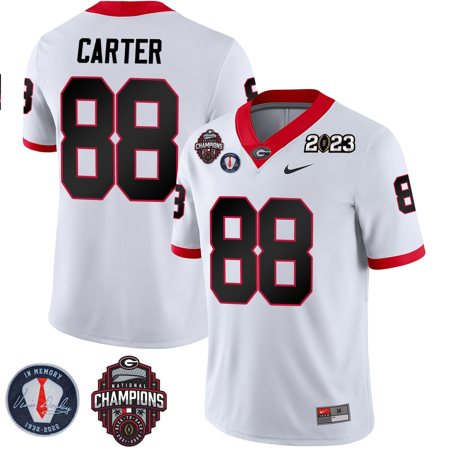Georgia Bulldogs 2023 Champions & Vince Dooley Patch Jersey - All Stitched