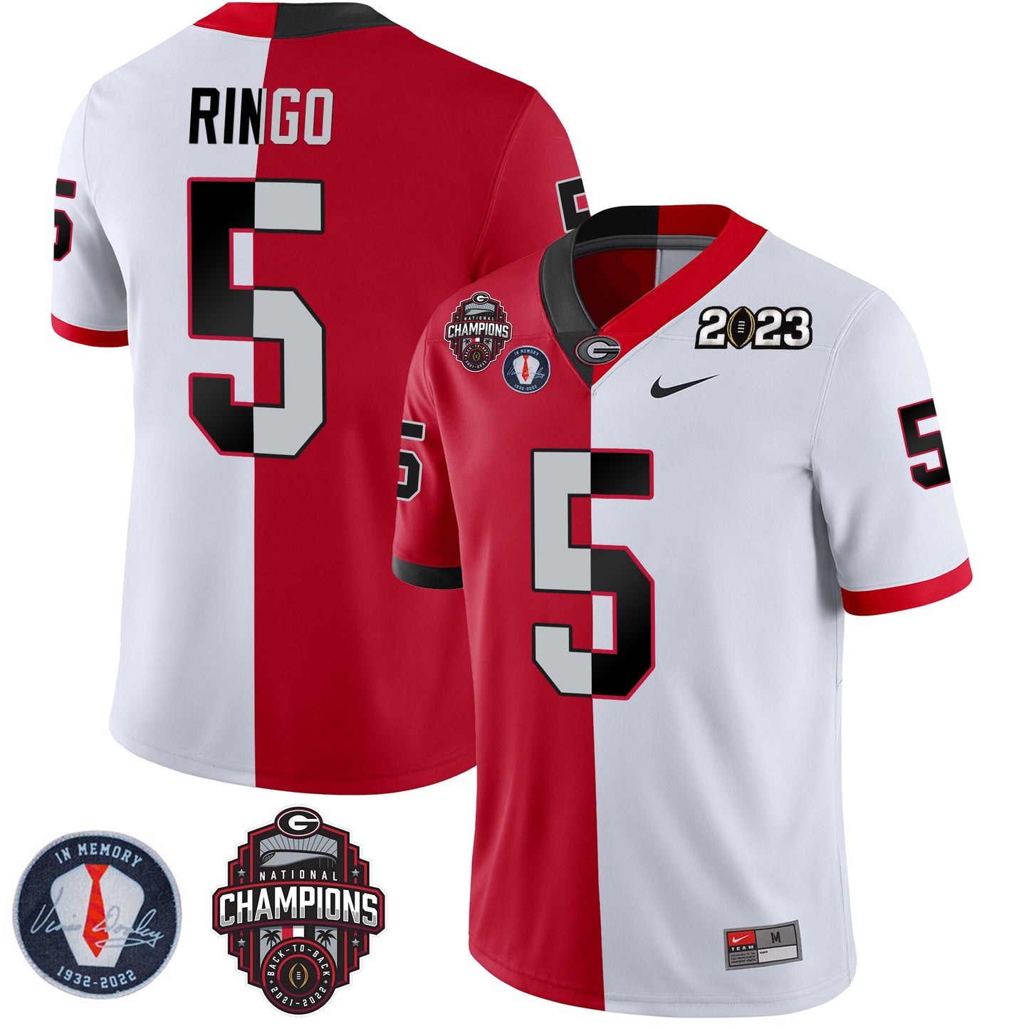 Georgia Bulldogs 2023 Champions & Vince Dooley Patch Jersey - All Stitched